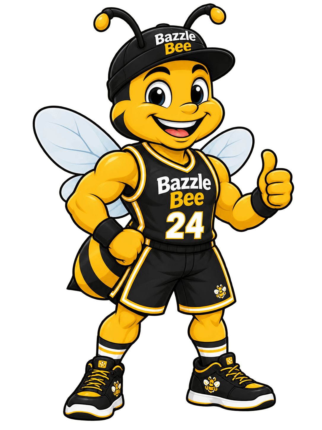 Bazzle, the Bazzle Bee mascot, smiling and giving a thumbs up